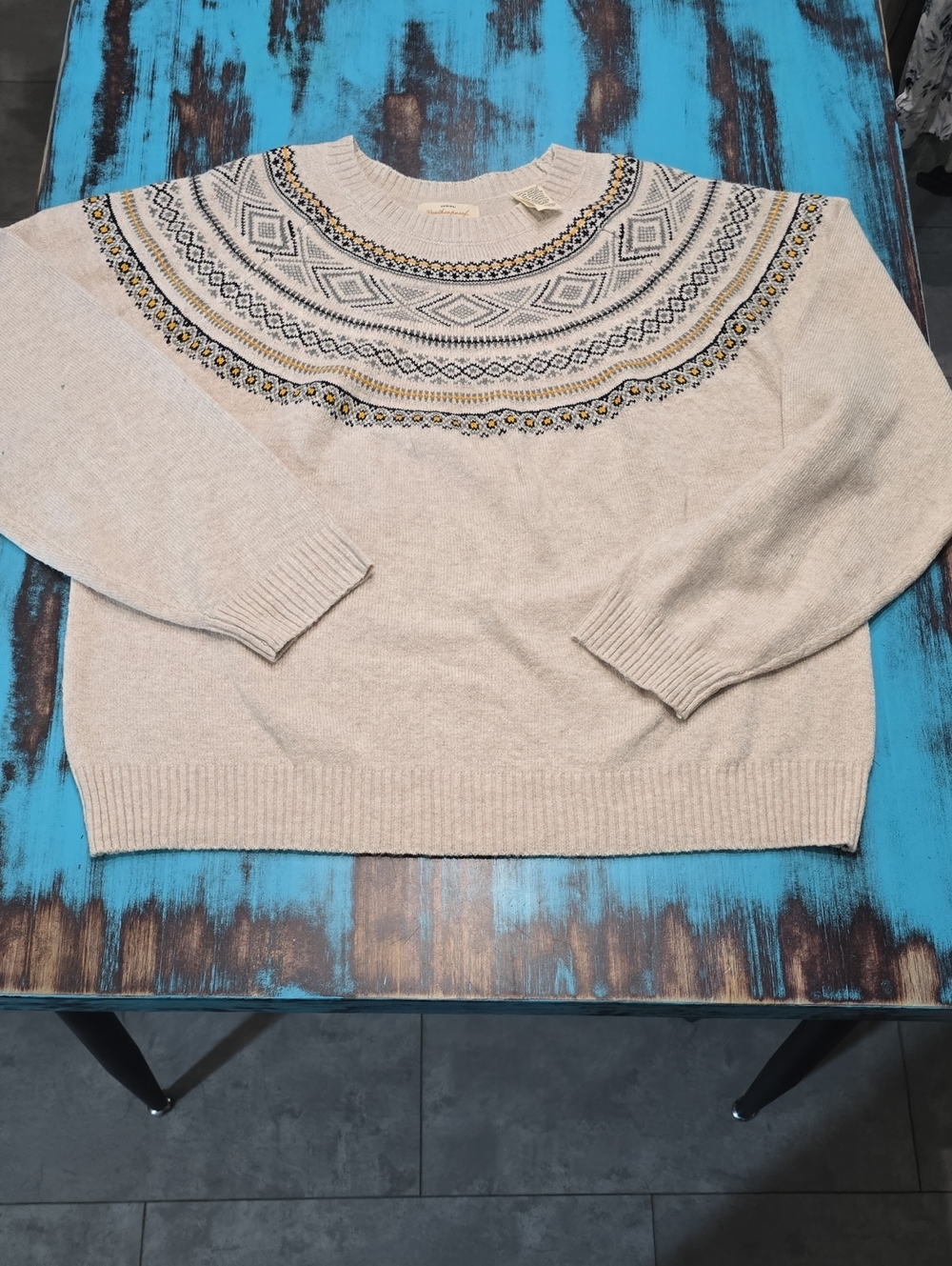 Fair Isle Crewneck Sweater - Cream with Navy & Mustard Accents NWOT!!